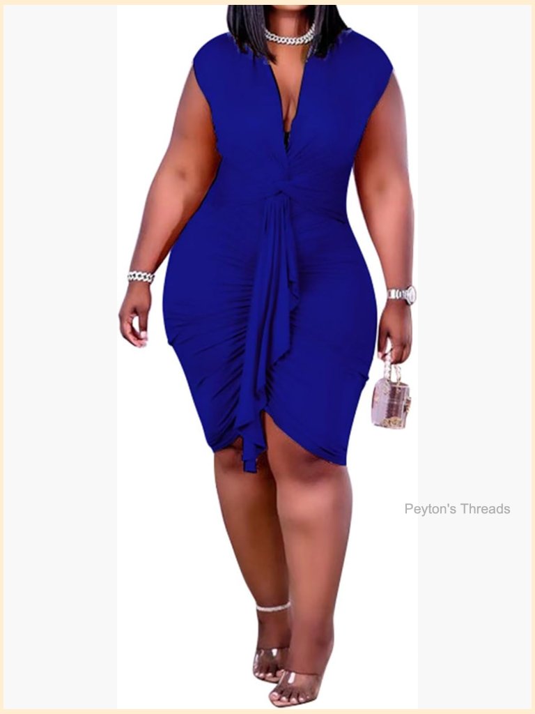 Plus Size Bodycon Sleeveless Drawstring Ruched Mini Club Dress